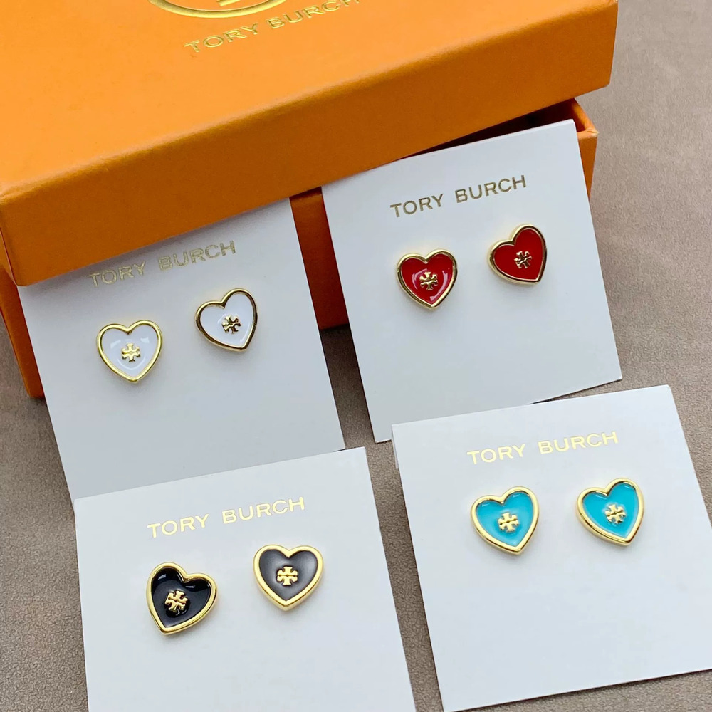 Tory Burch Arc de Triomphe Drip Oil Heart Earrings Gold Plated Copper
